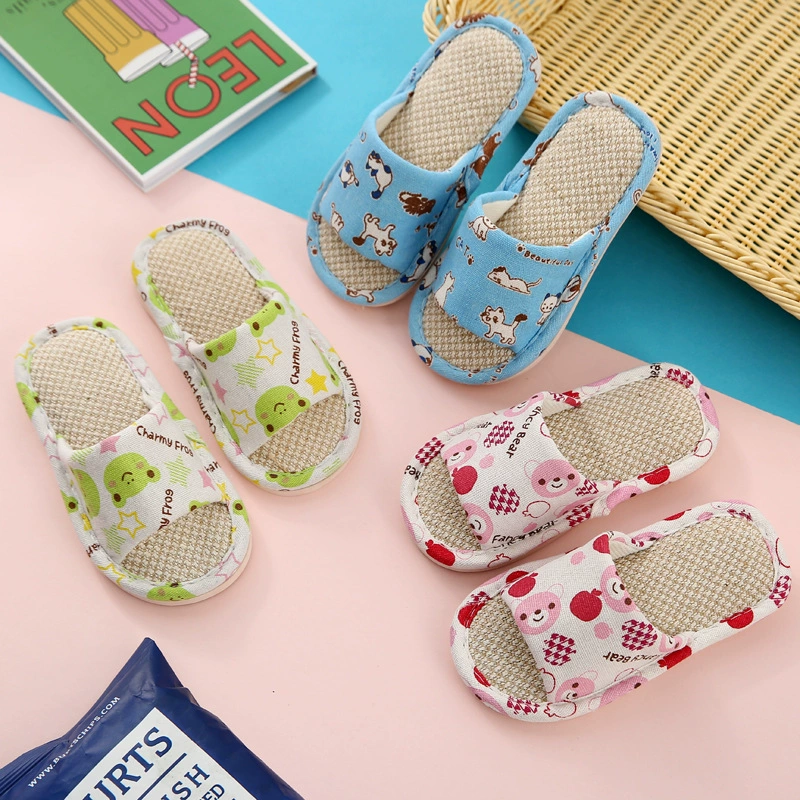 Детские домашние тапочки Four Seasons, домашние тапочки на толстой подошве, домашние льняные тапочки для спальни для мальчиков и девочек