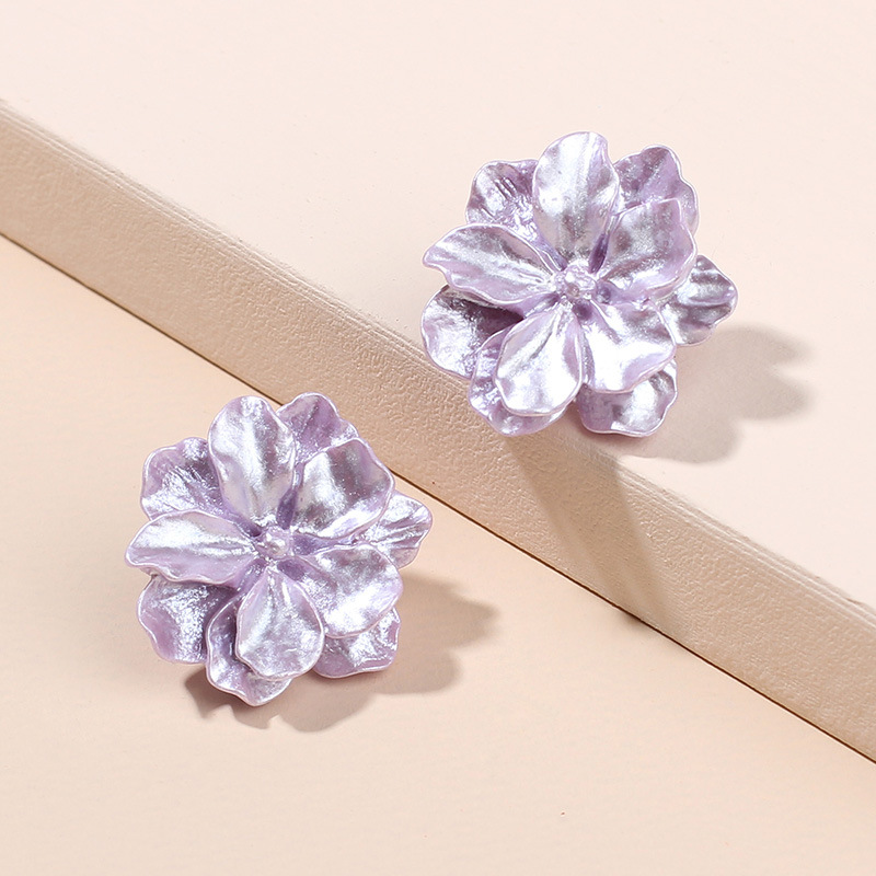 7g Weight Earrings, Ear Studs Classification Wedding, Travel Occasion Flower Pattern Women'S Gender Simple Style Style Purple Color Purple Resin Three-dimensional Flower Earrings Trendy Fashion Forest 925 Silver Needle Earrings Wholesale Nihaojewelry 4