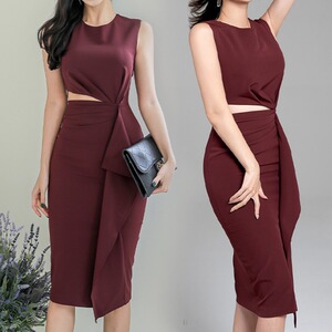 Slim cut out two piece buttock slit dress