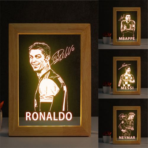 Football: Cristiano Ronaldo, Messi, Neymar, Mbappé Model Photo Frame Night Light – Fan Essentials, Decorative Item, Gift & Collectible Reminder