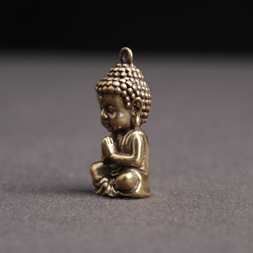 Solid brass antique patina Buddha figurine keychain pendant for good luck and auspiciousness, street vendor supply