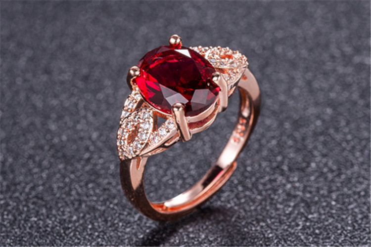 Rose Ruby Temperament Generous Diamond Copper Ring Jewelry display picture 1