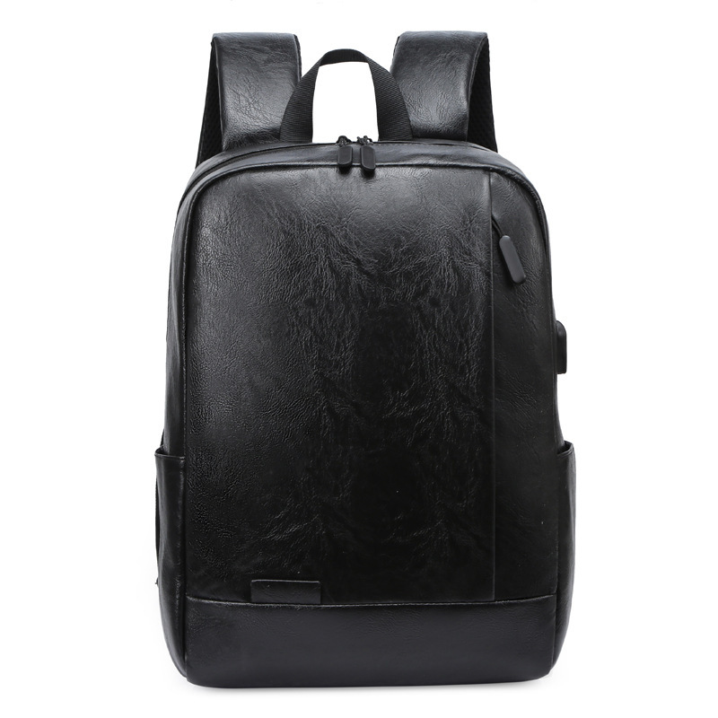Men's PU Leather Backpack Fashionable Backpack College Student Bag Large Capacity Travel Waterproof Business Computer Bag Black