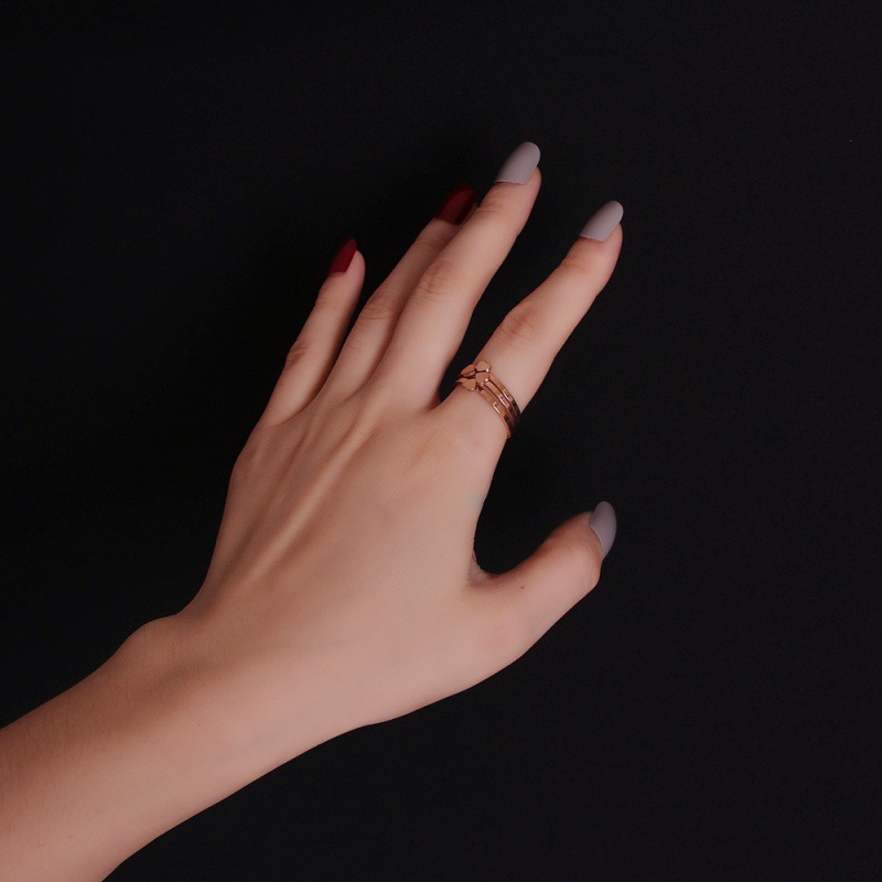 潮人愛心三件套裝指環日韓心形簡約戒指網紅大氣食指素戒女士配飾