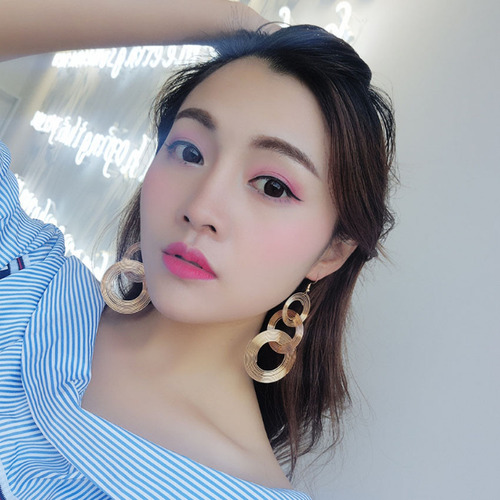Exaggerated European and American retro geometric multi-layer metal circle earrings female Internet celebrity personality nightclub earrings earrings wholesale
