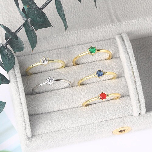 Hazy Moon Japanese and Korean simple six-claw single diamond thin ring for women, real gold plated wedding diamond ring, cross-border accessories wholesale