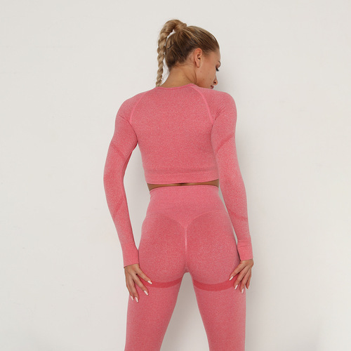 Cross-border European and American Internet celebrity seamless yoga wear long-sleeved high-elastic pleated body-shaping long-sleeved fitness yoga wear top