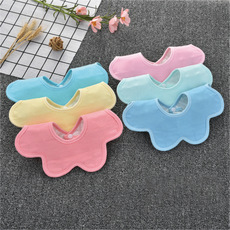 2020新款 方格婴儿棉质太阳花八角圆形围嘴 防水360度旋转口水巾