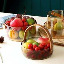轻奢手提玻璃篮高级水果盘沙拉干果盘家用简约现代客厅网红果酒桶