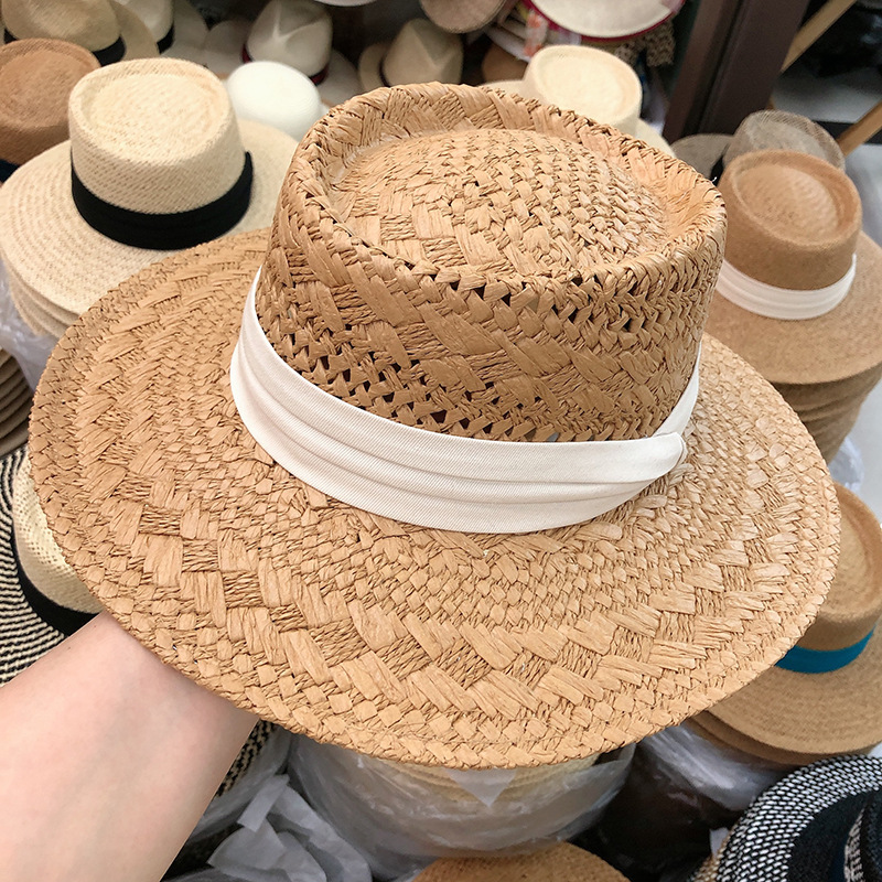 Women's Basic Solid Color Flat Eaves Straw Hat display picture 2