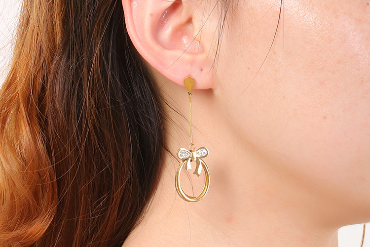 Japanese and Korean New Fresh Fashion Titanium Steel Bow Geometric Hollow Necklace Earrings Womenu00