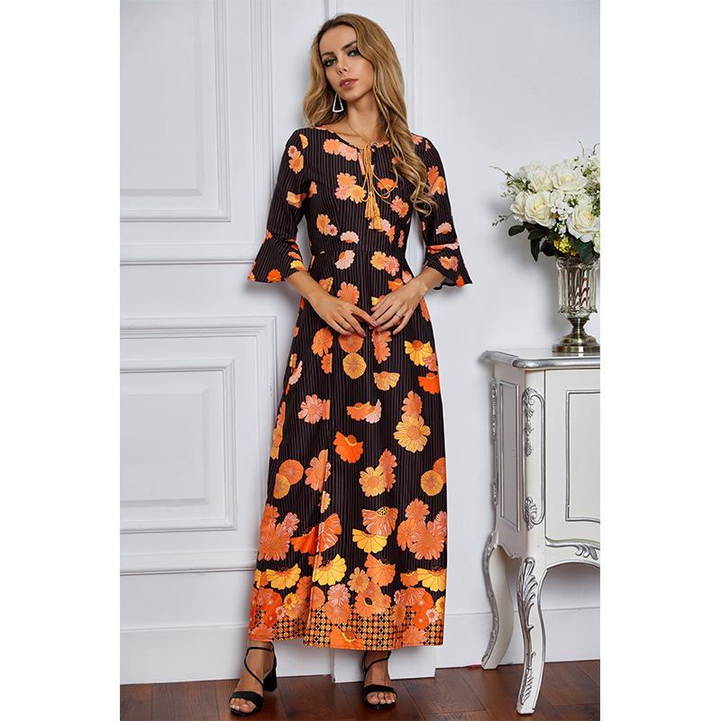 print long sleeve V-neck dress  NSSA26051