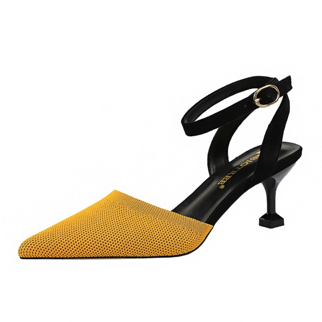 Korean fashion versatile women’s shoes with thin heel high-heeled wool color matching light mouth pointed hea