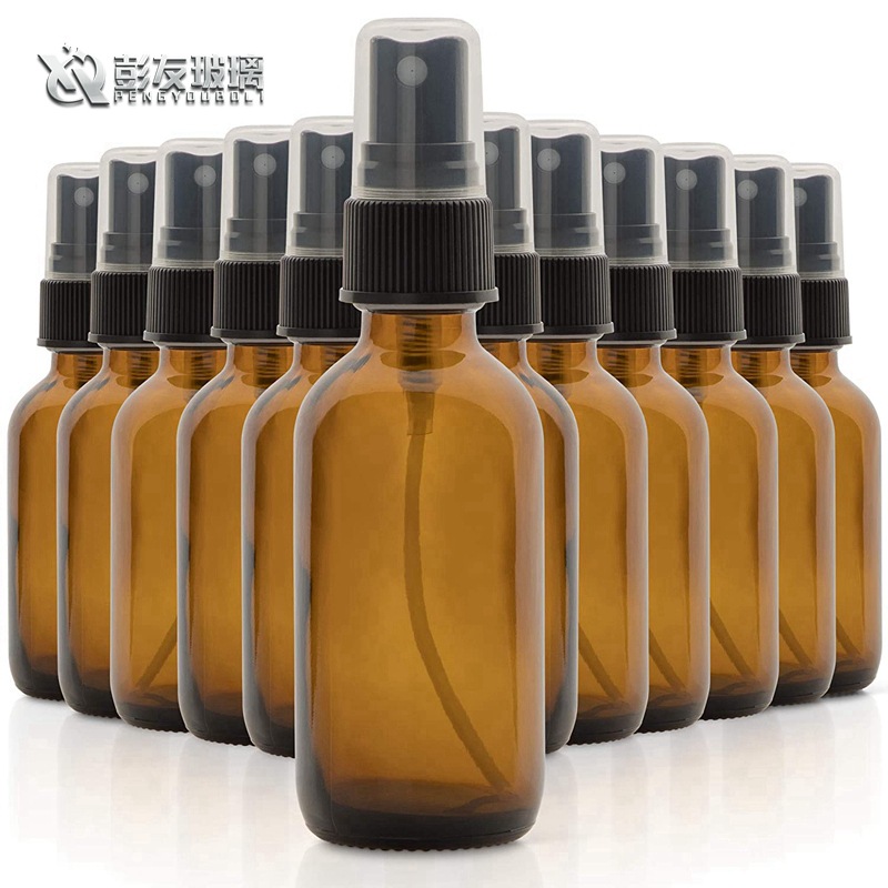 现货供应茶色波士顿瓶精油香水瓶塑料喷头泵头60ml喷雾瓶跨境专供