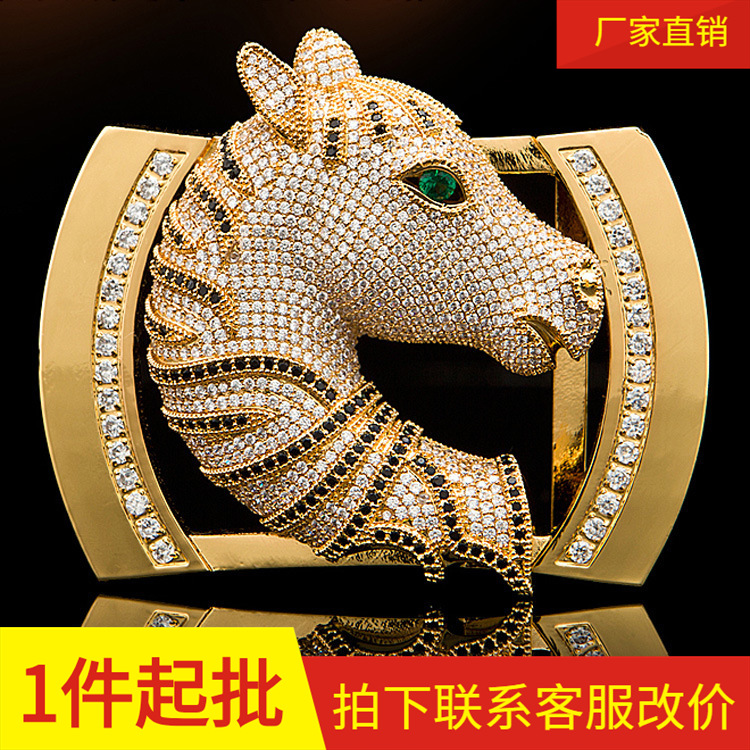 wholesale man Horsehead Steel buckle Belt Buckle Men's waist belt Chinese Zodiac business affairs Diamond Smooth buckle