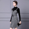 Two piece long sleeve sweater with overcoat and woolen skirt