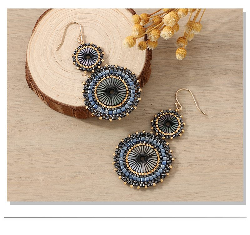 Round Pattern 1 Pair Retro Bohemian Round Seed Bead Drop Earrings