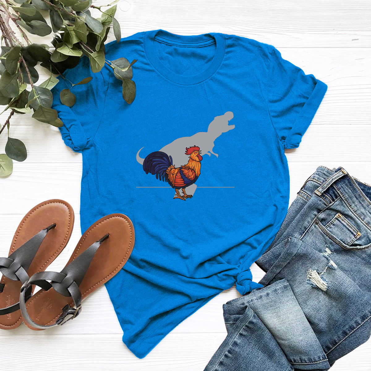 comfort dinosaur rooster print short-sleeved T-shirt NSSN1467
