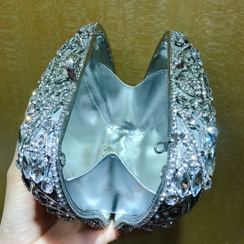 Túi xách tay dạ tiệc nạm pha lê hình vương miện, kiểu Âu Mỹ, kèm dây đeo chéo 17×9.5×13.5 cm — Màu xanh lam, Màu vàng, Màu bạc, Màu đỏ hoa hồng chi tiết 15