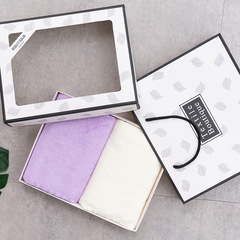 高密珊瑚絨毛巾雙條禮盒裝2條毛巾帶盒毛巾可刺繡禮盒可燙金