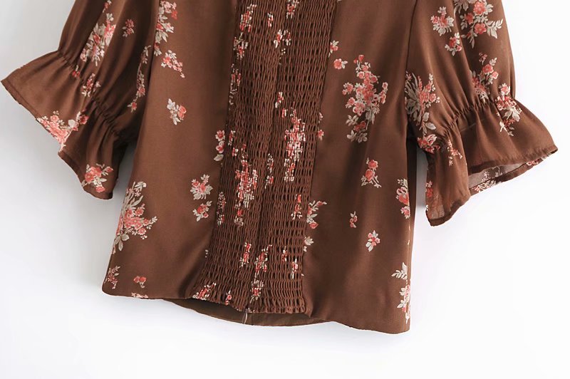 Retro Square Neck Short Printed Blouse NSAM19316