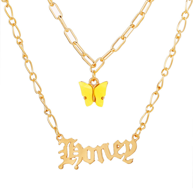 Hot-selling Butterfly Retro Multi-layer English Letter Alloy Pendant Necklace Bone Chain display picture 6