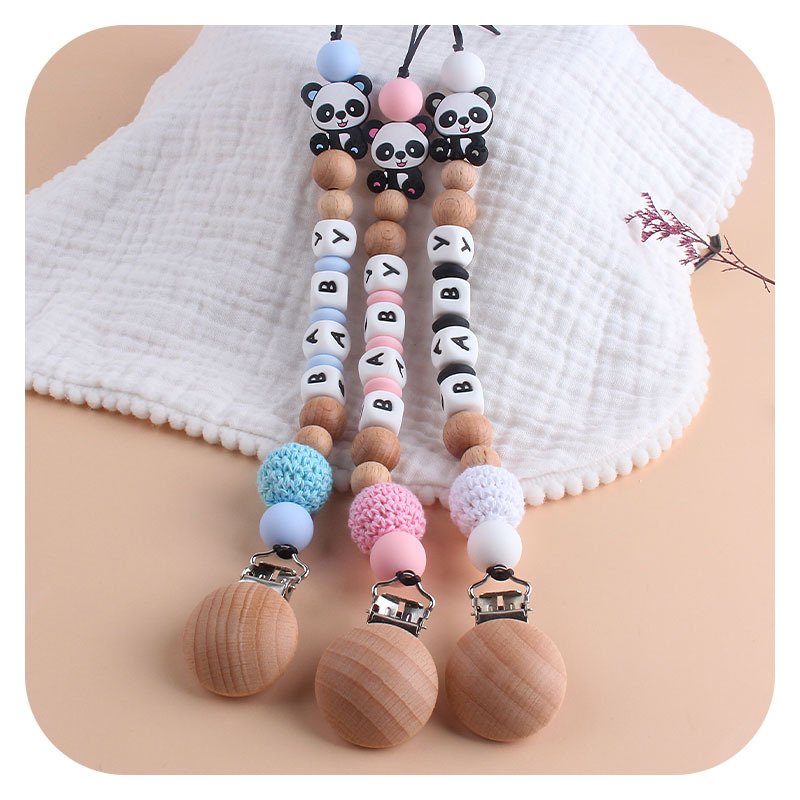 Bebé haya chupete clip de dibujos animados Panda juguete mordedor bebé nombre personalizable silicona Panda chupete cadena