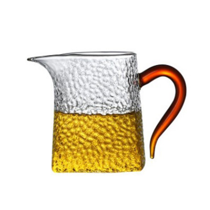 Fábrica engrosada martillo patrón de color mango de vidrio de borosilicato cuadrado justo taza de té Filtro de fuga de té Mar hogar taza pública