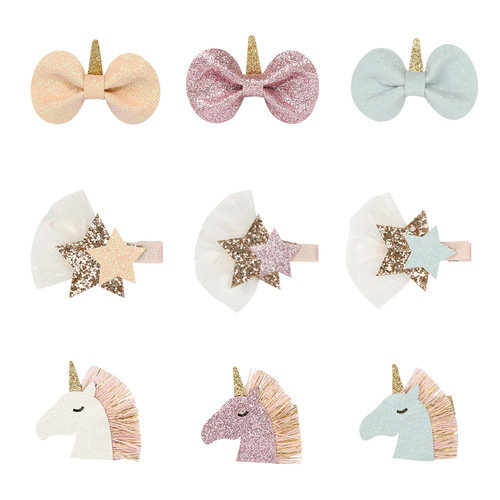 20904 Children's Unicorn Decorative Hairpin Glitter Bow Star Hair Accessories New Baby Hair Accessories Pressure Clip