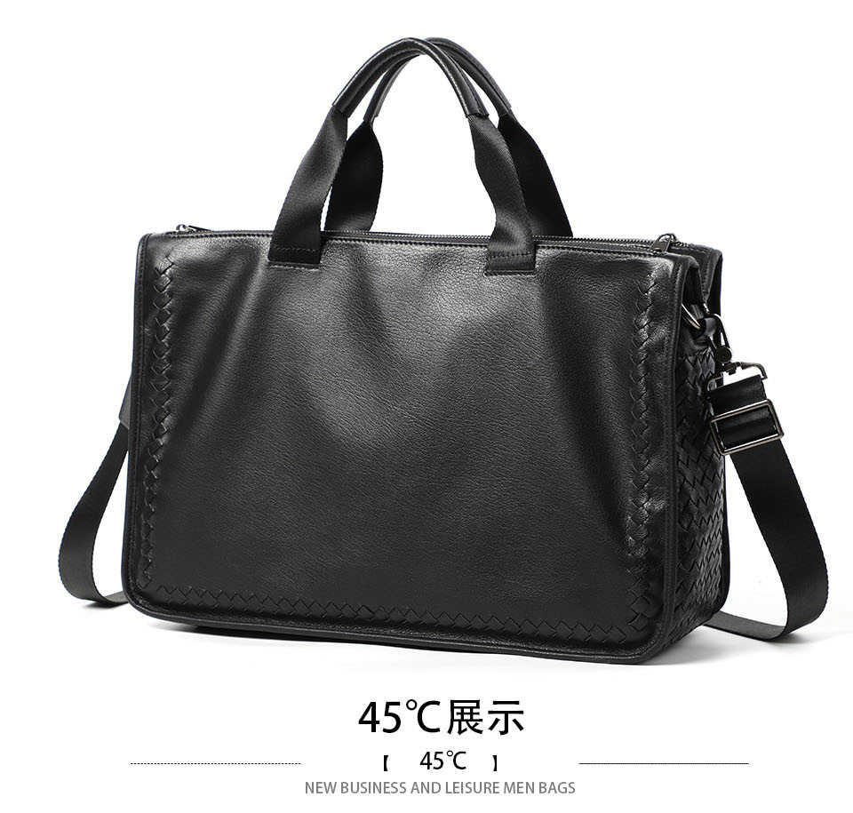 Túi xách tay nam da thật dệt da bò mềm, cặp đeo chéo một vai công sở 42×28,5×14 cm — Dệt da bò cỡ nhỏ, Dây trang trí da bò cỡ lớn, Da bò lớn dệt, Dệt Da Cừu Cỡ Nhỏ chi tiết 12