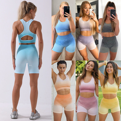 Women Seamless yoga wear running gyms  tops shorts Perspiration sports bra and abdomen long shorts suit