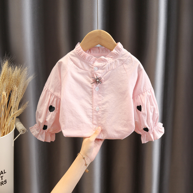 Ropa Infantil, Camisas para Niñas, Nueva Colección 2025, Camisas Elegantes con Estampado de Cerezas, Manga Larga, Cuello Camisero, Venta al Por Mayor de Fábrica
