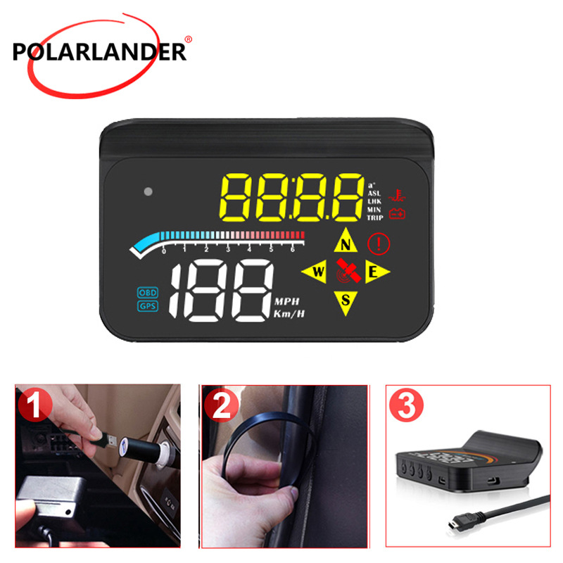 M17黄白高配版车载3.5寸OBD+GPS双系统HUD抬头显示器自动感光