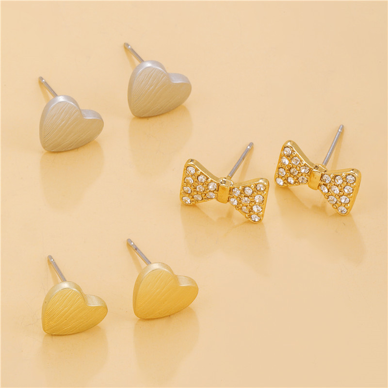 Conjunto De Pendientes De Lazo De Diamantes De Corazón Coreano display picture 8