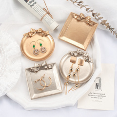 復古樹脂金銀色蝴蝶結托盤拍照道具擺件飾品戒指項鍊耳環釘收納盤