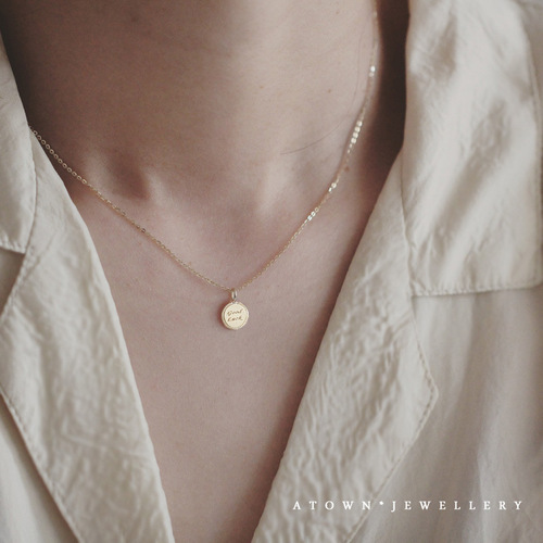 lucky small gold coin 925 sterling silver plated 14K gold lucky goodluck transfer K gold necklace pendant pendant