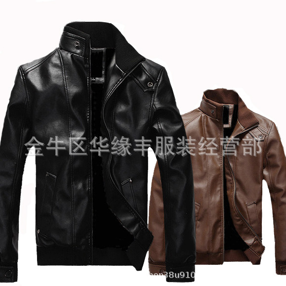 Foreign Trade Men's Leather Jacket Europe And The United States Fashion Large Size Men's Motorcycle PU Leather Jacket Men's Fleece Leather Jacket Factory