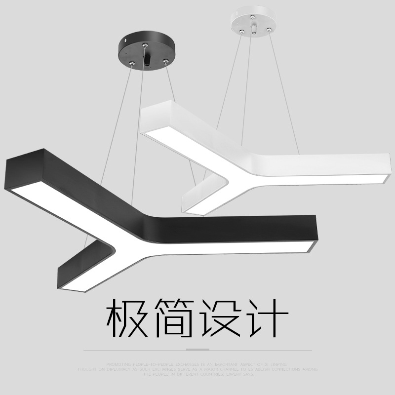 Creative LED pendant lights in herringbone and Y-shapes, suitable for offices, gyms, internet cafes, shops, shopping malls, and industrial-style lighting fixtures.