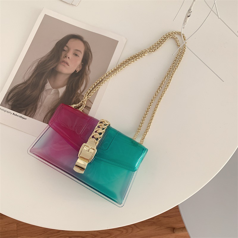 Summer 2025 new gradient jelly bag, fashionable color-blocking chain bag, crossbody single-shoulder bag, ladies' small bag undefined
