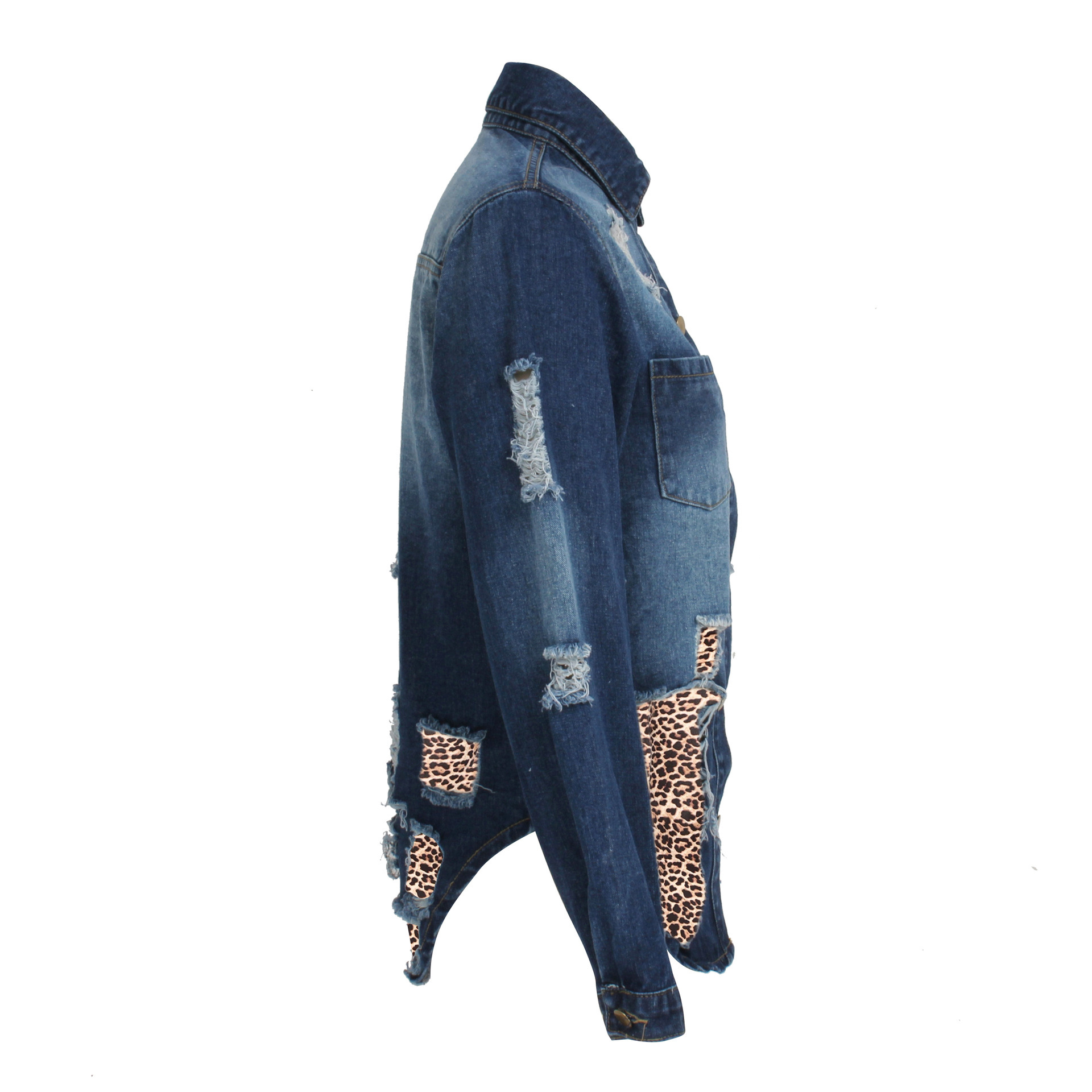 nihaostyle clothing wholesale fashion women s leopard stitching denim jacket NSWL65602