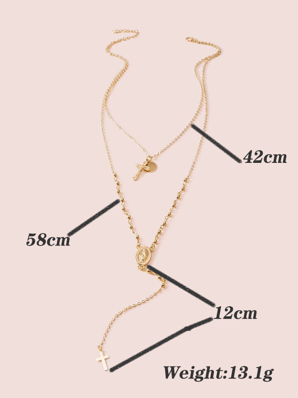 Fashion Angel Virgin Mary Cross Multi-layer Alloy Necklace Wholesale display picture 3