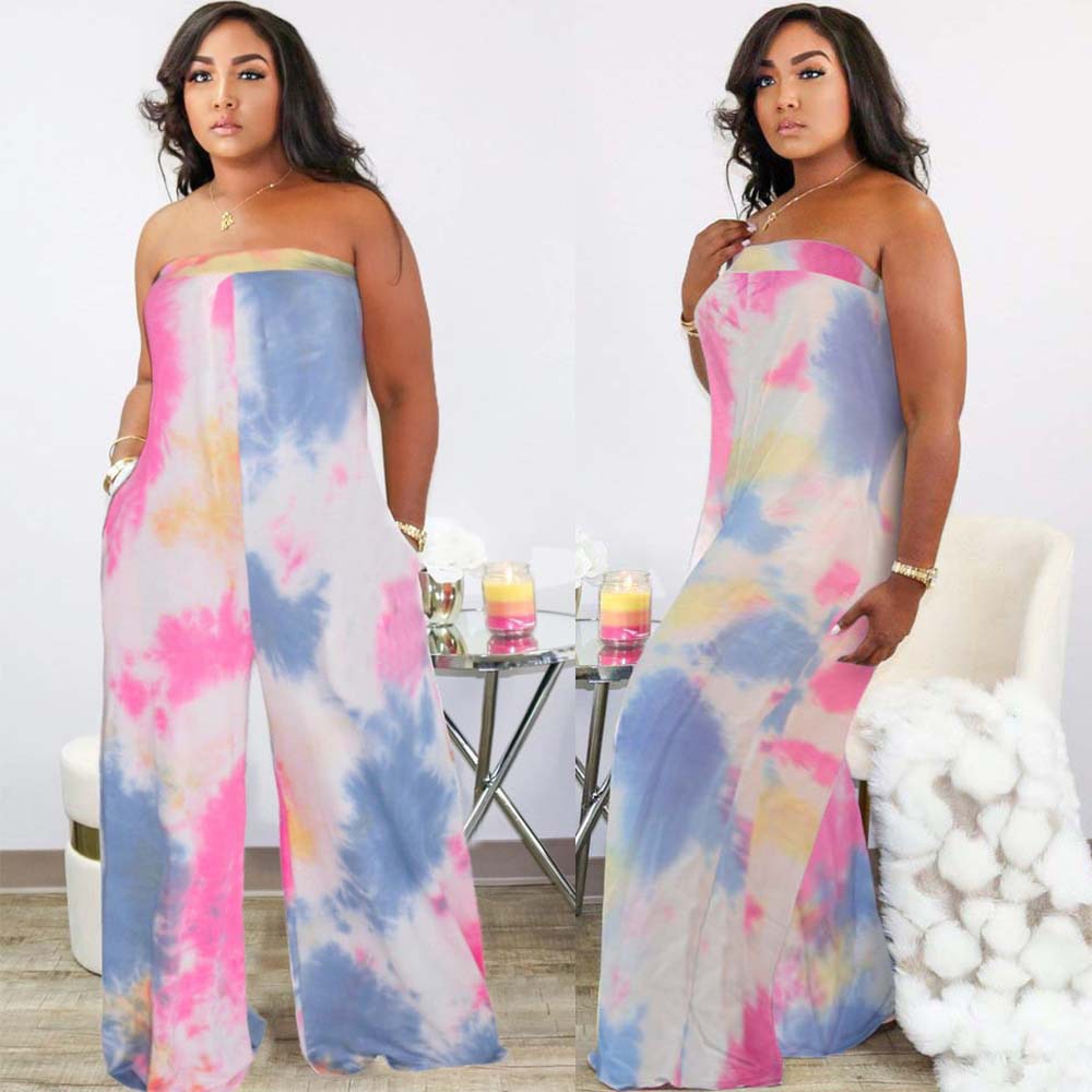 Hot Selling Sexy Wrapped Chest Tie Dye Wide Leg Pants  NSWNY62265