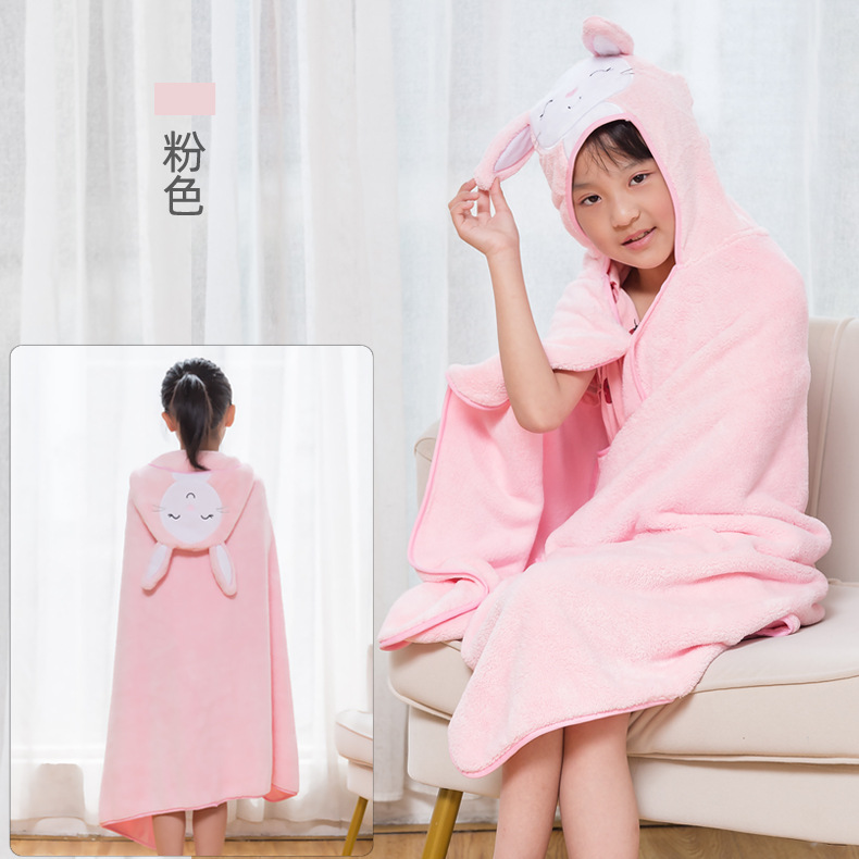 婴幼儿珊瑚绒连帽浴袍可爱卡通动物斗篷浴巾儿童居家服来样可定
