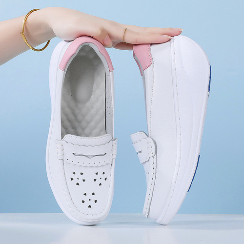  Nurse Shoes for Women, Hollowed-Out, Breathable, Soft Sole—Comfortable on Feet, Thick-Soled Height-Increasing Rocker Shoes, Winter Platform Style, Spring/Autumn Collection