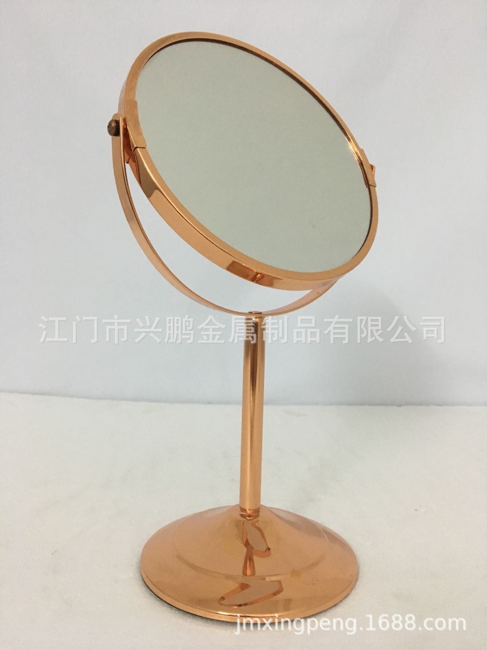 供应17CM台式化妆镜电镀红铜色化妆镜双面立镜