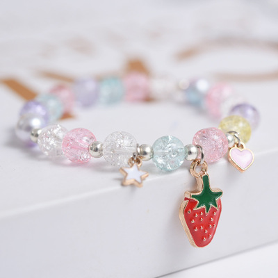 2pcs Japan and South Korea popcorn small strawberry color cartoon crystal beads bracelet students girlfriends gifts glaze hand string