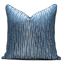 现代沙发抱枕竖条纹蓝靠垫样板房软装靠包靠枕套床头客厅方形批发
