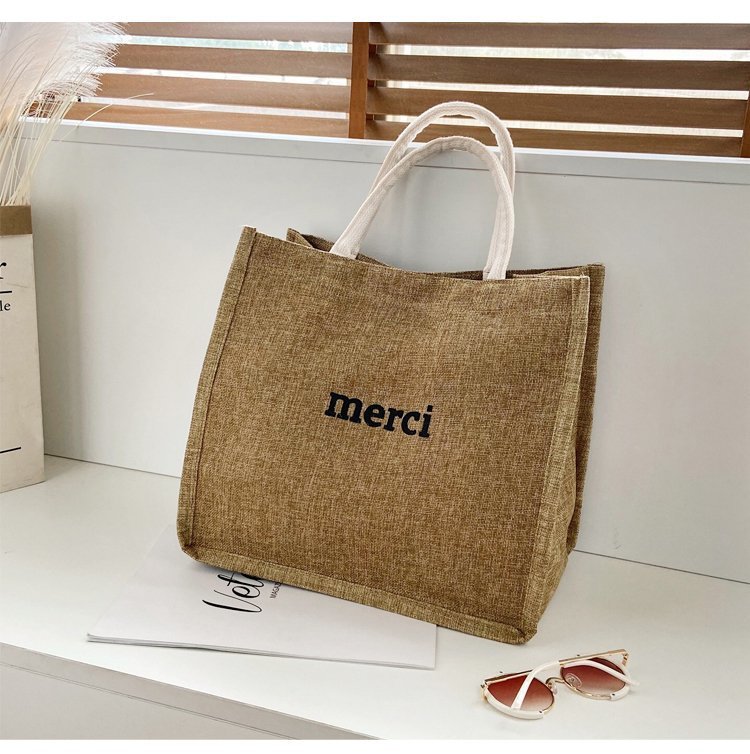 The 2020 autumn new handbag women's large-capacity Korean style lettered linen bag is a trend of large shopping bags for autumn and winter undefined