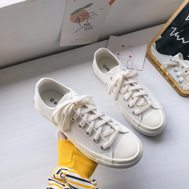 Zapatos de lona totalmente blancos de las mujeres verano nuevo tablero estudiante estilo coreano ulzzang Harajuku transpirable 1970s zapatos moda