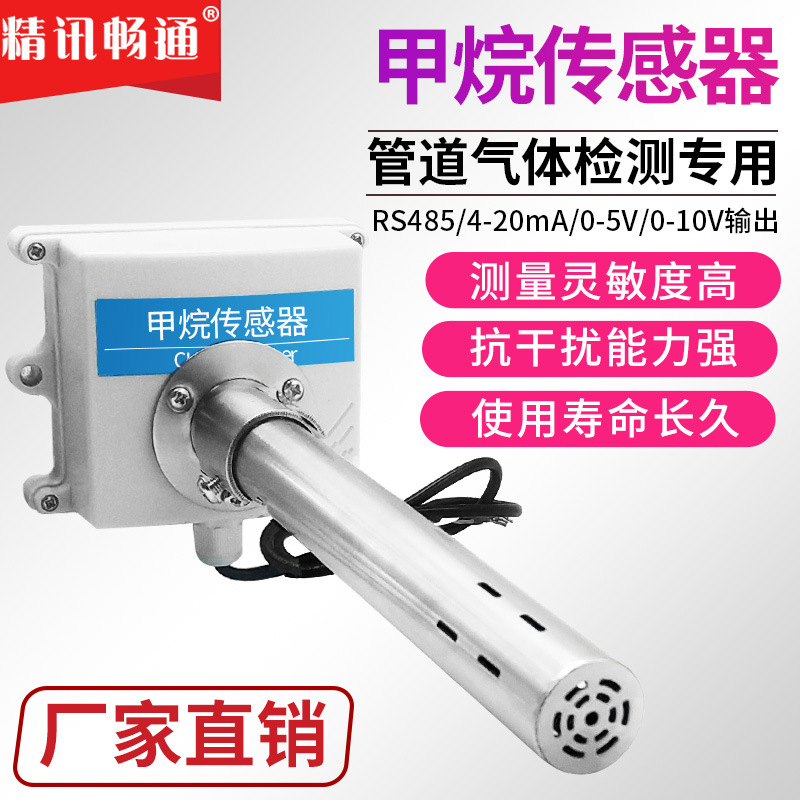 管道式CH4传感器甲烷变送器可燃气体工业用检测仪风管RS485模拟量